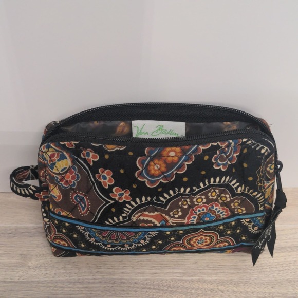 Vera Bradley Kensington Brown Retired Floral Cosmetic Makeup Bag - Picture 1 of 4